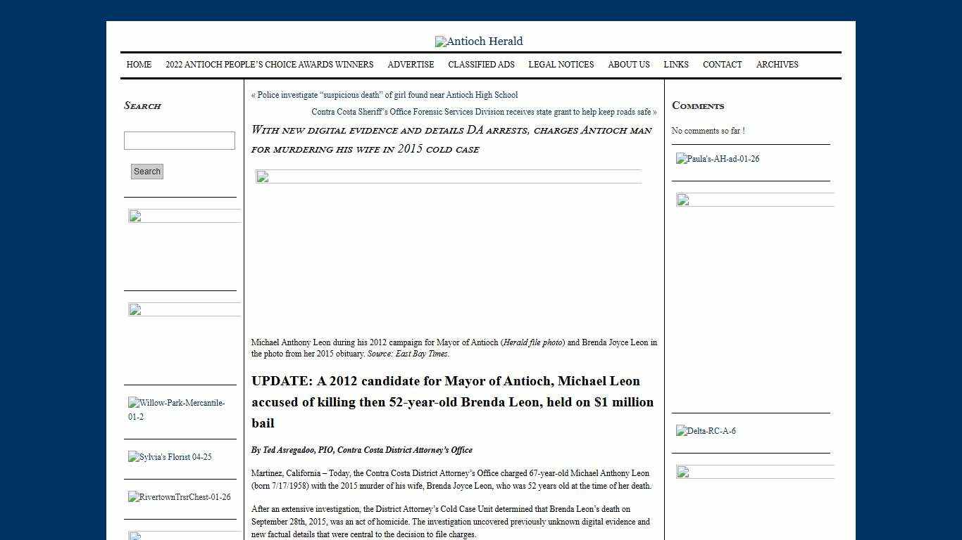 With new digital evidence and details DA arrests, charges Antioch man for murdering his wife in 2015 cold case Antioch Herald