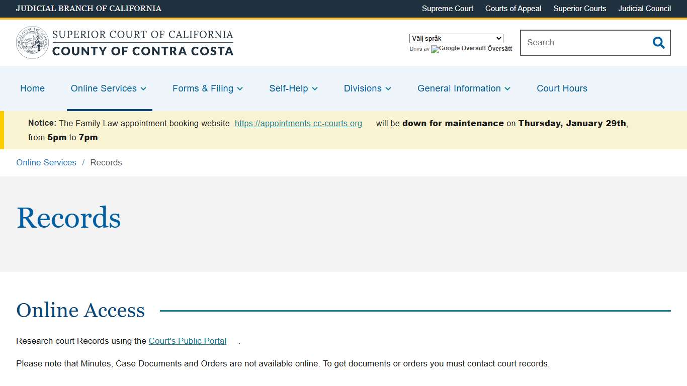 Records Superior Court of California County of Contra Costa