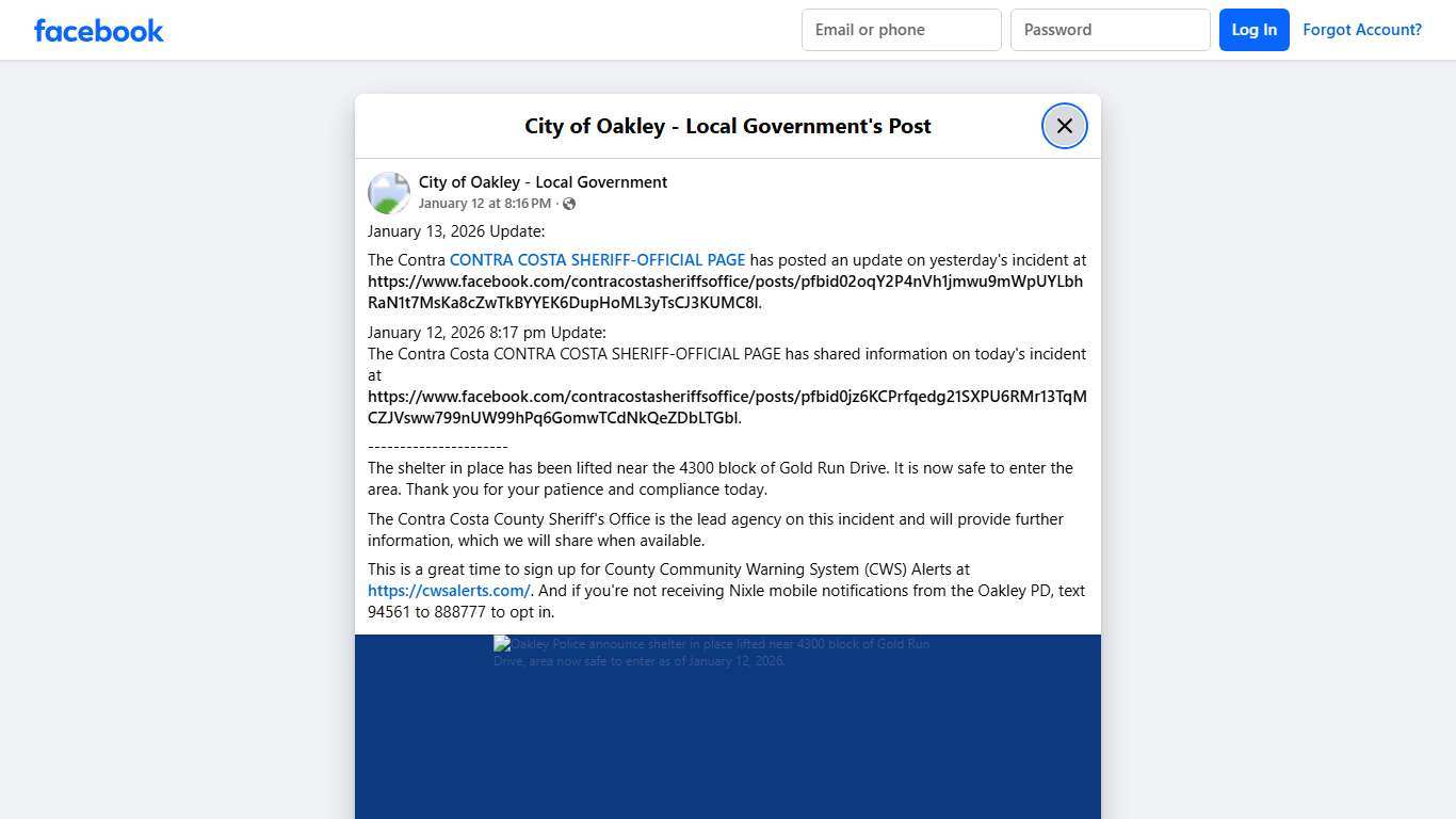 January 13, 2026... - City of Oakley - Local Government Facebook